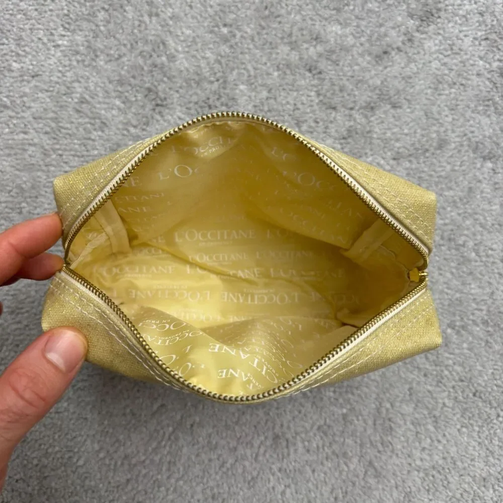 L'Occitane en Provence Gold Shimmer Canvas Cosmetic Bag Makeup Travel Pouch OS